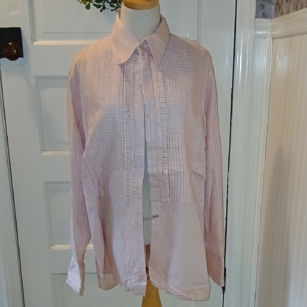 Chic Pink Ruffle Front Blouse